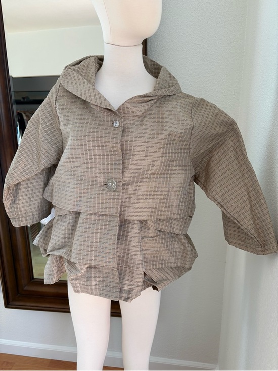 Krista Larson Jackets & Blazers - Women’s Layered Hooded Blazer Jacket in Taupe Plaid